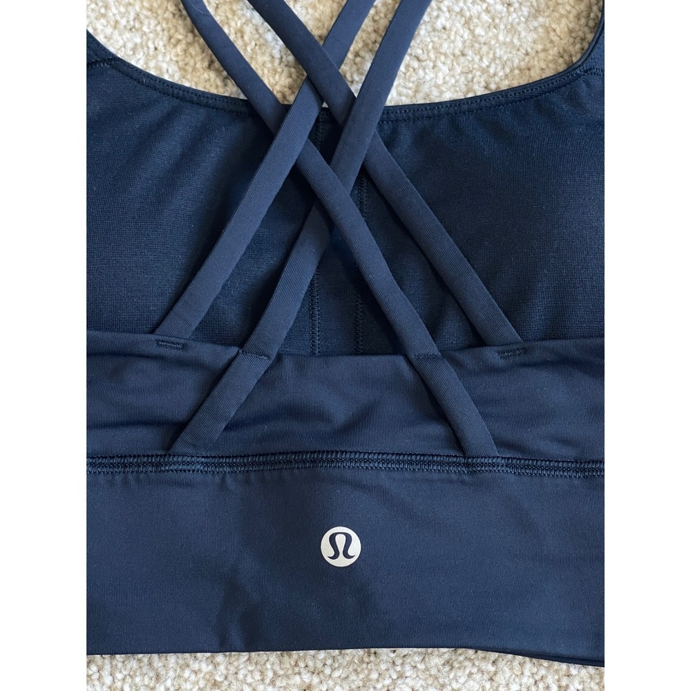 Lululemon Free To Be Serene Bra High Neck Navy Blue Strappy Back Size 8 - Picture 4 of 9